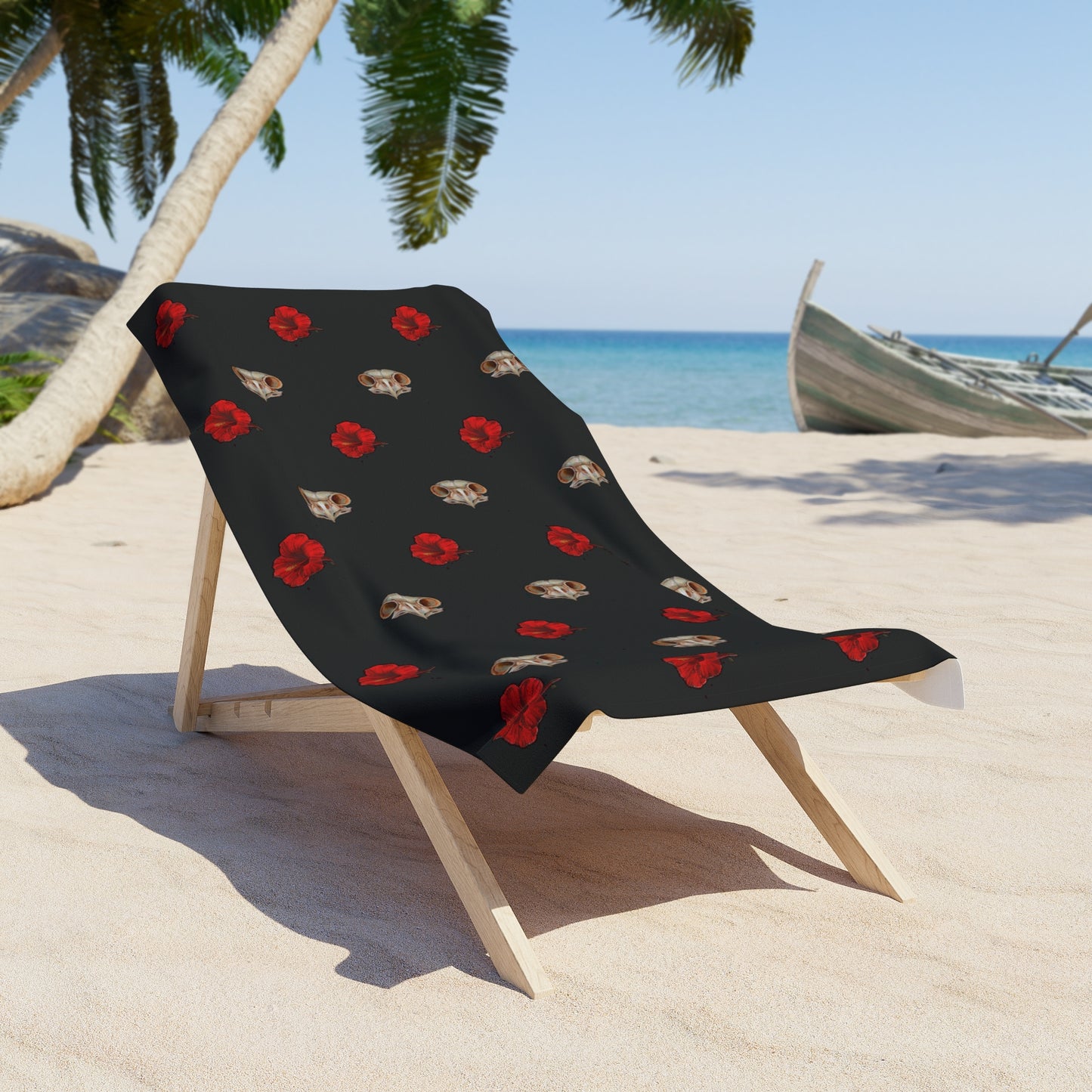 Hibiscus and Owl Skull Beach Towel