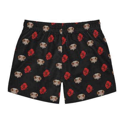 Hibiscus and Owl Skull Swim Trunks