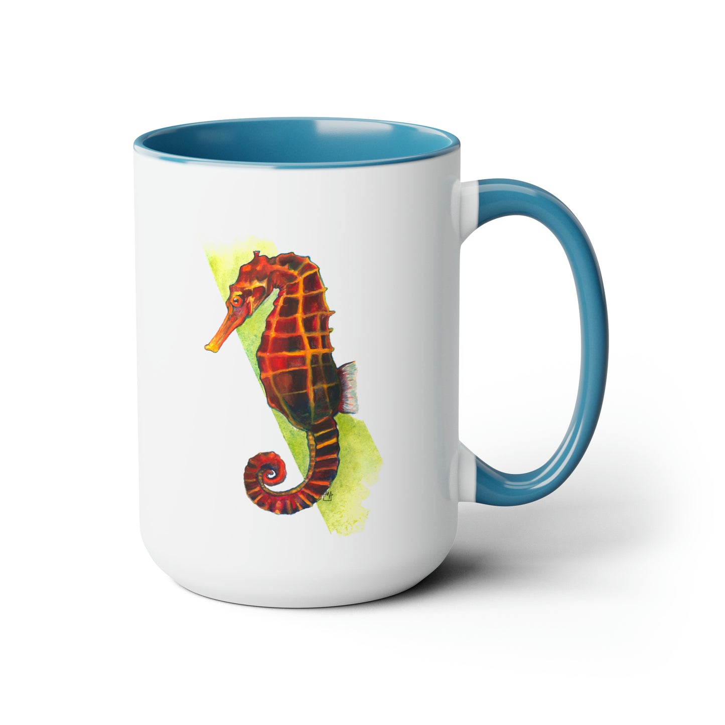 Spicy Seahorse Two-Tone Coffee Mugs, 15oz