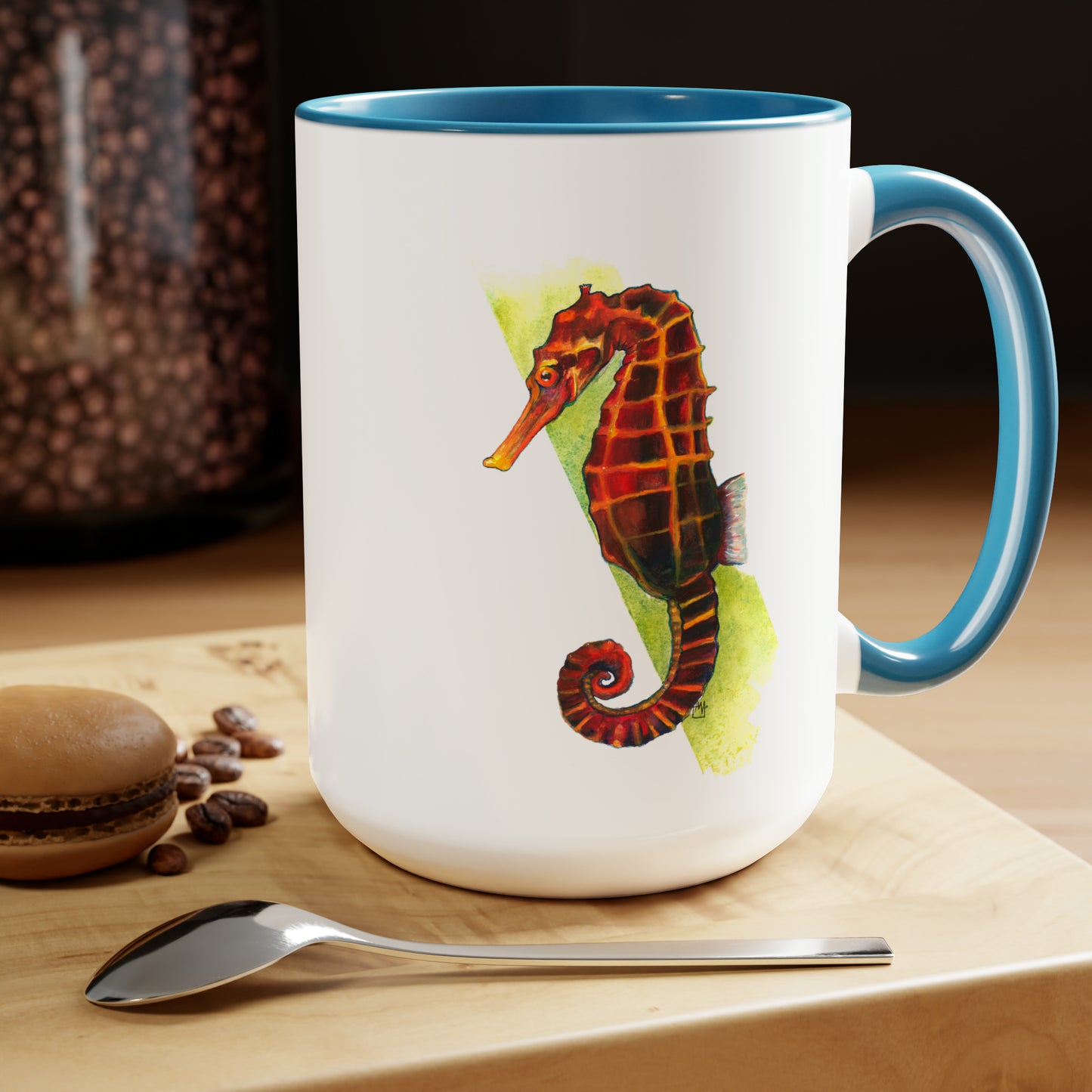 Spicy Seahorse Two-Tone Coffee Mugs, 15oz