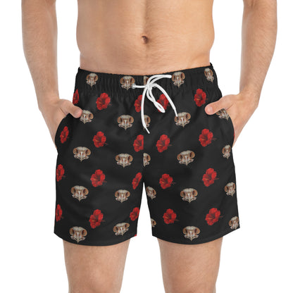 Hibiscus and Owl Skull Swim Trunks