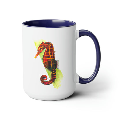 Spicy Seahorse Two-Tone Coffee Mugs, 15oz