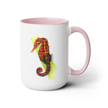 Spicy Seahorse Two-Tone Coffee Mugs, 15oz