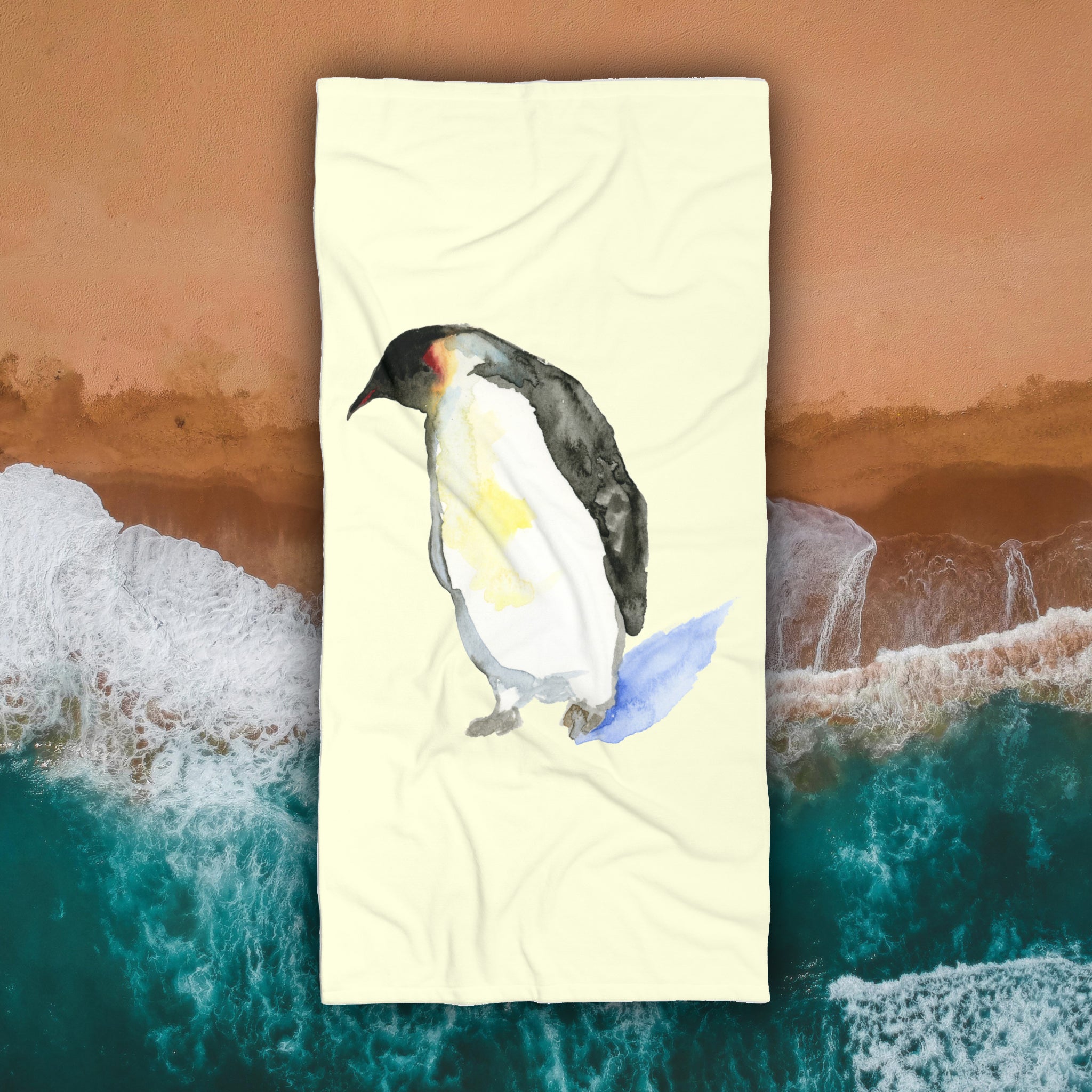 Penguin Beach Towel Averie Marie Art