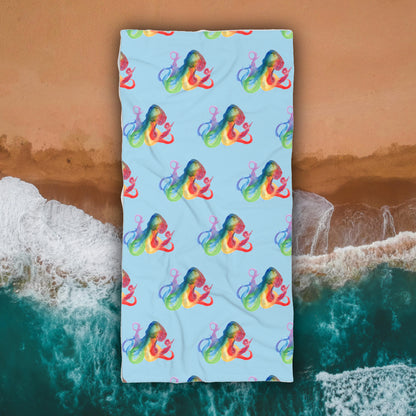 Colorful Octopus Beach Towel (powder blue)