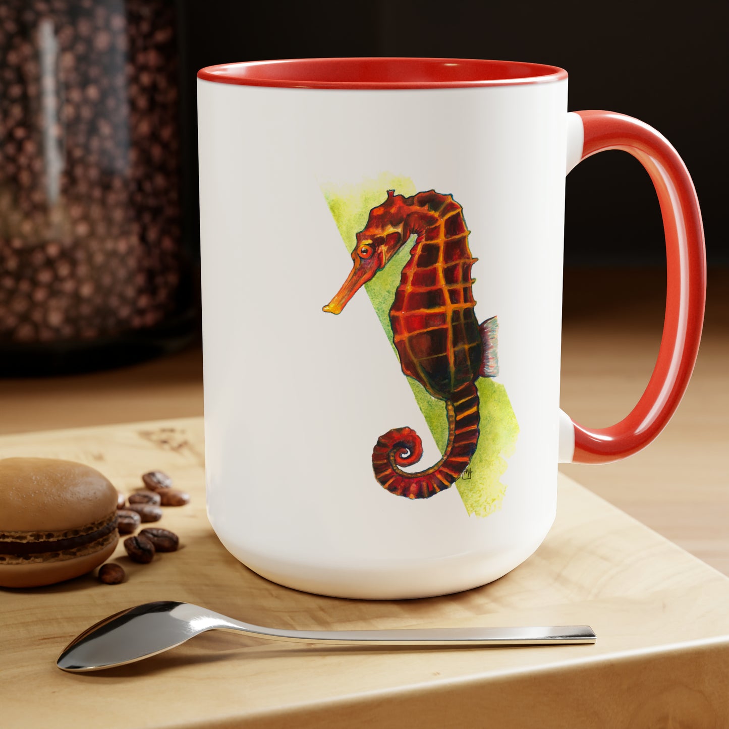 Spicy Seahorse Two-Tone Coffee Mugs, 15oz