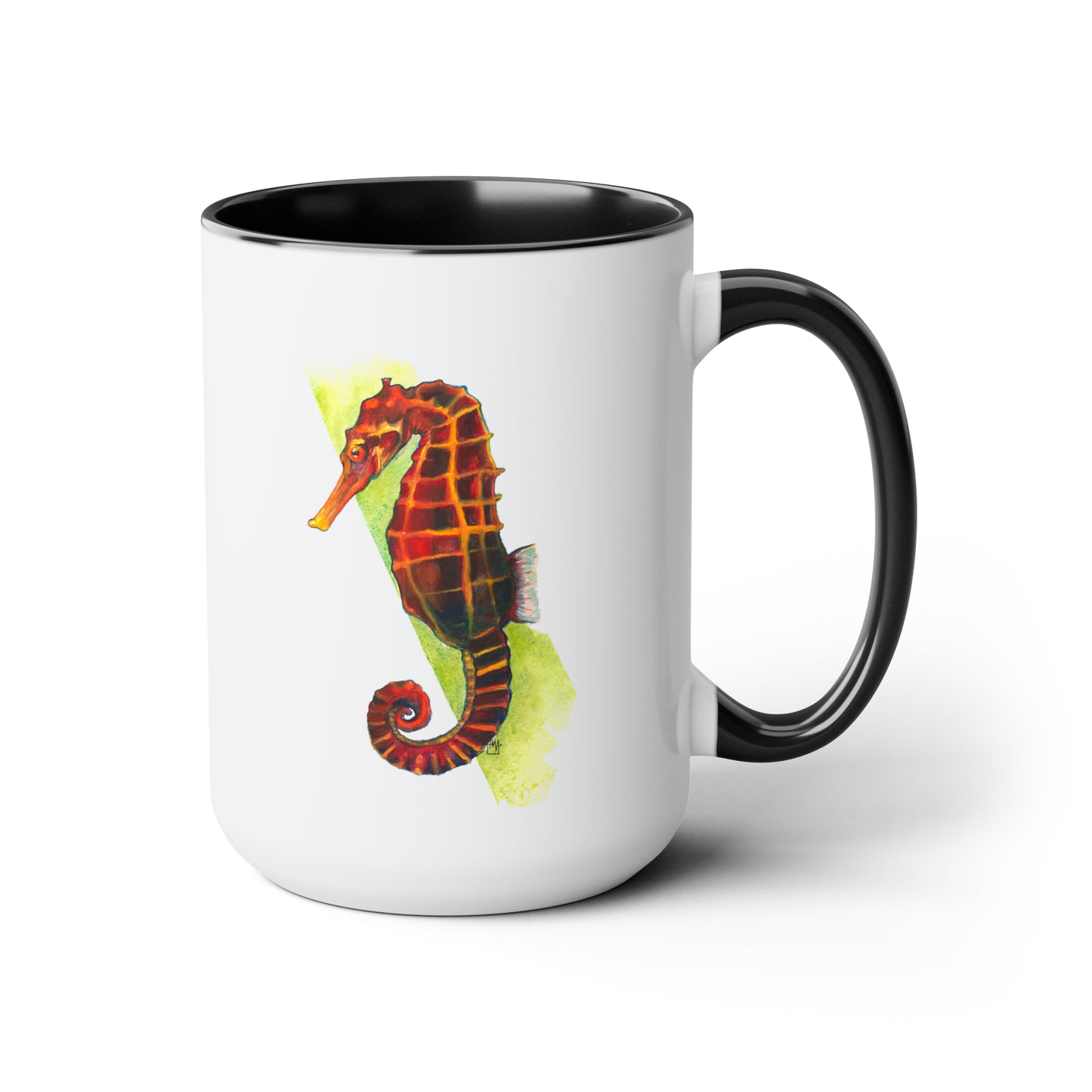 Spicy Seahorse Two-Tone Coffee Mugs, 15oz