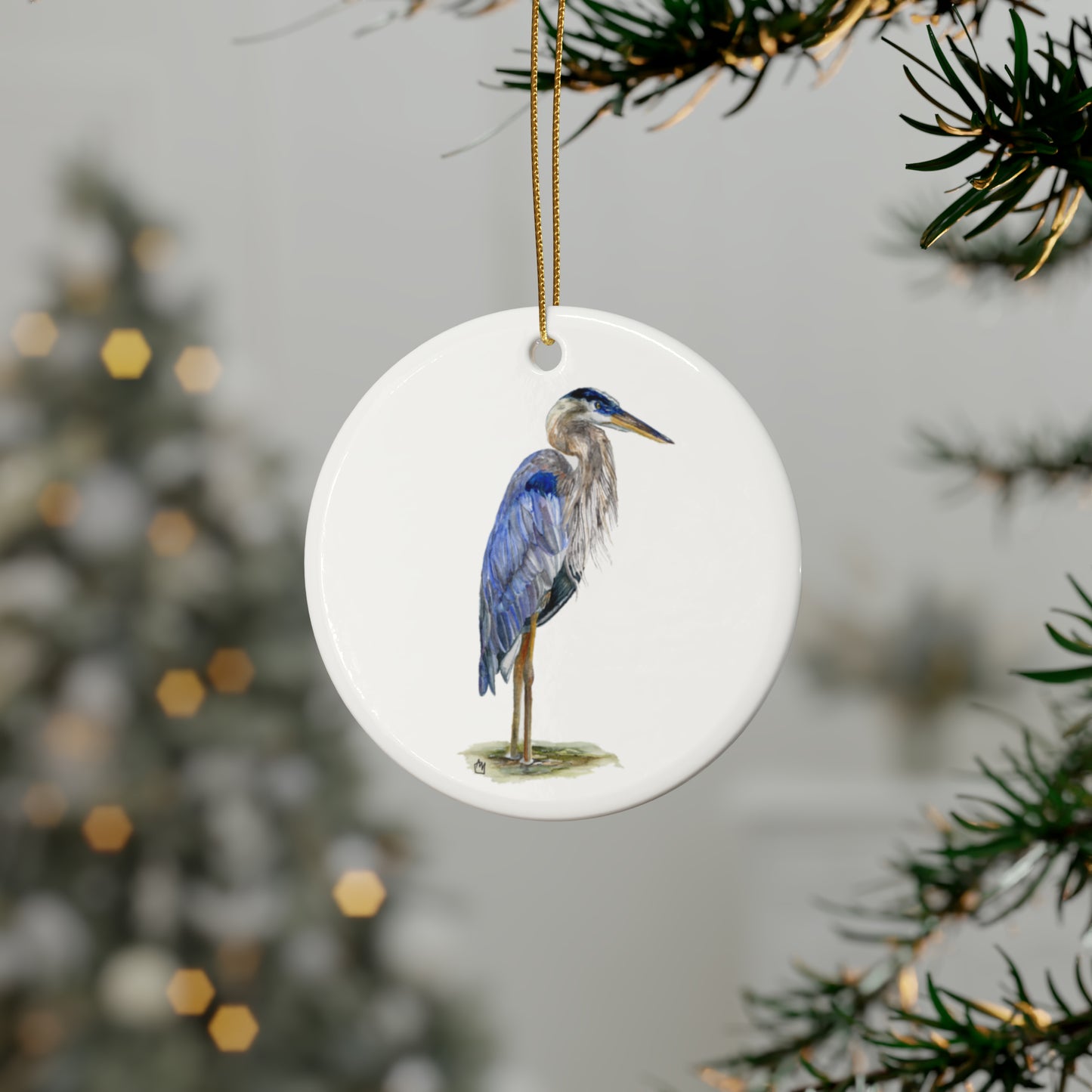 Blue Heron Ceramic Ornaments