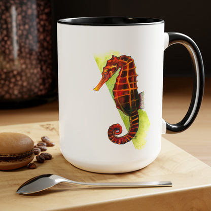 Spicy Seahorse Two-Tone Coffee Mugs, 15oz