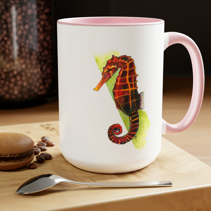 Spicy Seahorse Two-Tone Coffee Mugs, 15oz