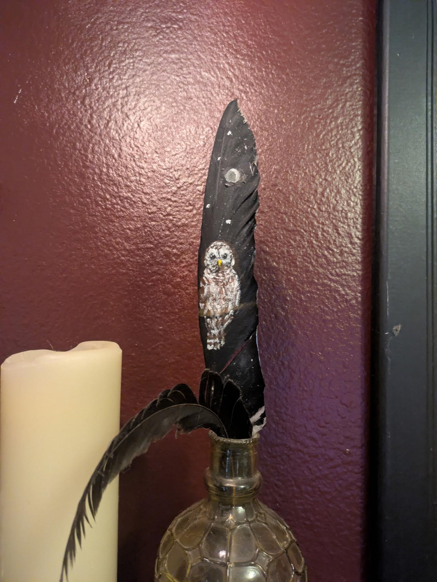 Owl on Goose Feather (Original)